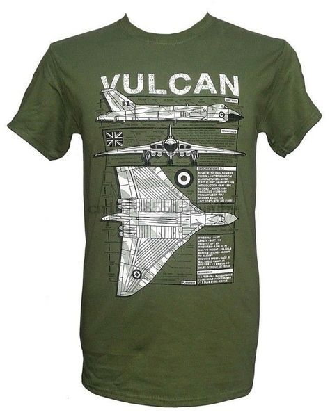 

avro vulcan bomber - falklands war green military t shirt with blueprint design