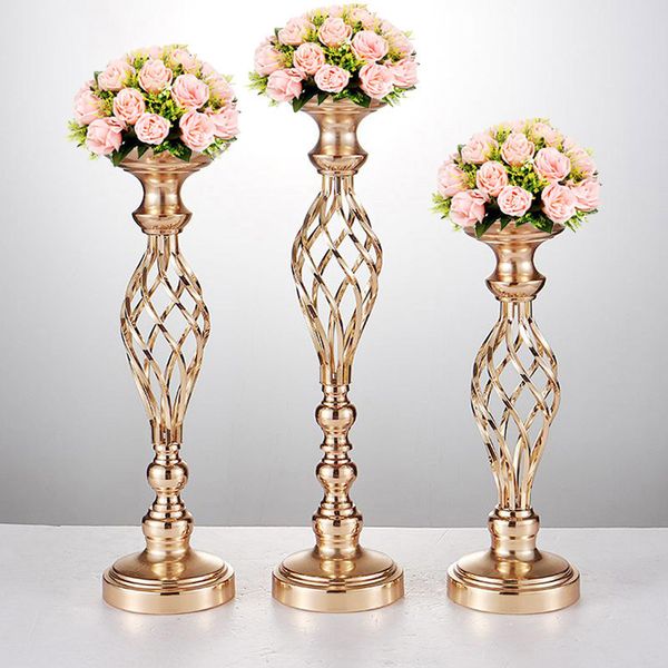 

10pcs/lot flowers vases candle holders road lead table centerpiece metal gold stand pillar candlestick for wedding candelabra