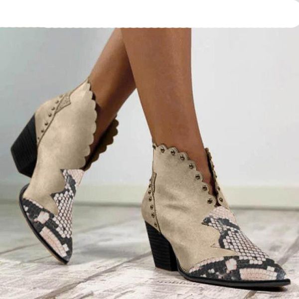 

female autumn winter lace pu leather cowboy ankle boots women wedge high heel booties snake print western boot square heel, Black