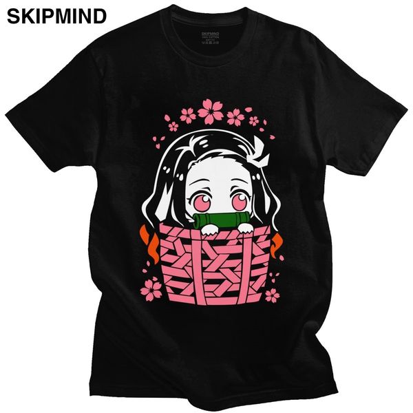 

kawaii kimetsu no yaiba t shirt nezuko kamado tshirt men short sleeved pure cotton tee shirt casual demon slayer manga t-shirt