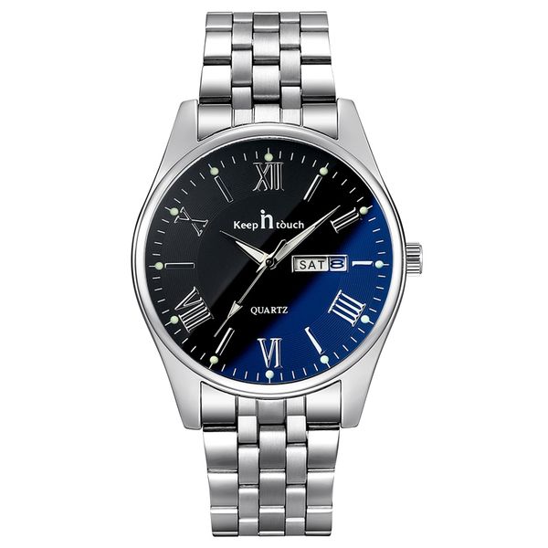 

reloj luxury watch men waterproof 24 hour date analog quartz wrist watch for men classic mens stainless steel montre homme, Slivery;brown