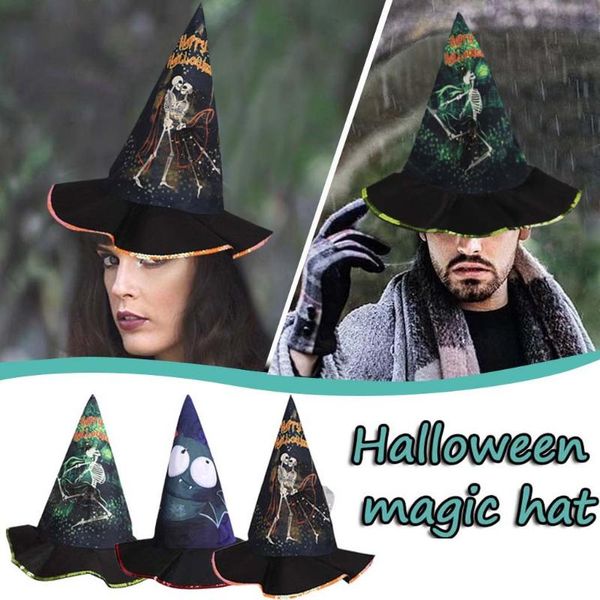 

halloween print witch hat magician pointed hat cosplay party witch hats masquerade costume accessories halloween8.25, Blue;gray