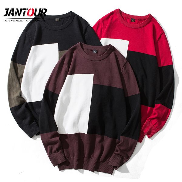 

2020 stitching knitted pullover jumper sweaters streetwear casual long sleeve turtleneck knitwear sweater men -3xl, White;black
