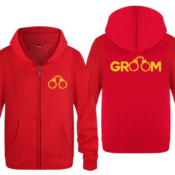 

groom handcuffs wedding joke gift hoodies men 2018 men's fleece zipper cardigans hooded sweatshirts