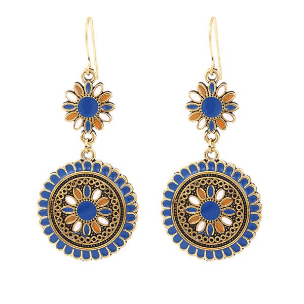 

new arrive flower shape stud earings bule color ethnic cloisonne enamel earrings hook fashion jewelry for women party gift, Silver