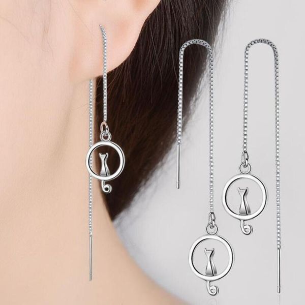

new sweet cute cat long tassel ear cord drop earrings for women jewelry accessories party gifts brincos sae485, Silver
