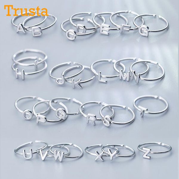 

trusta 100% 925 solid real sterling silver jewelry 26 letters a-z cocktail opening ring for girl women fine silver jewelry ds924, Golden;silver
