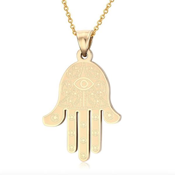 

pendant necklaces stainless steel hand of fatima necklace hamas jewelry gift women men for him with chain, Silver