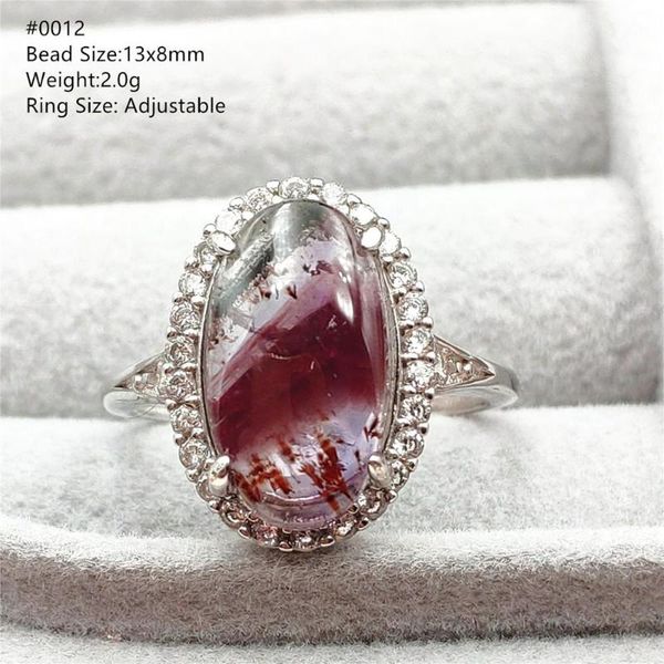 

cluster rings genuine natural cacoxenite auralite 23 purple red adjustable size ring rutilated 925 sterling silver oval beads rare, Golden;silver