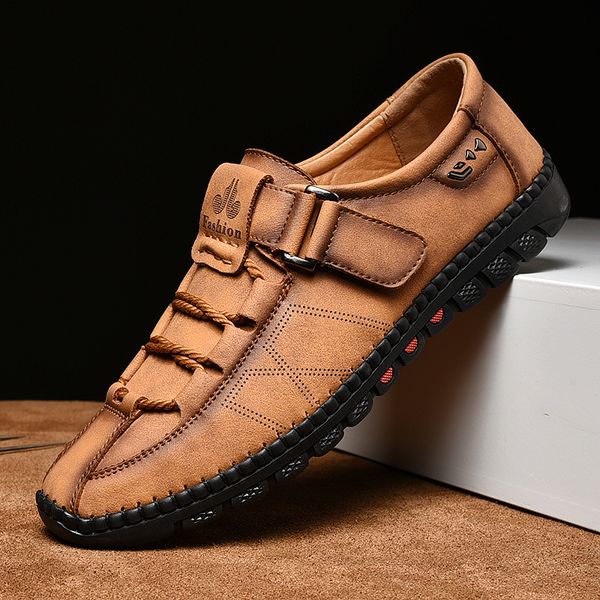 

genuine leather moccasins breathable slip on plus size shoes men schoenen mannen mens dress shoes loafers, Black