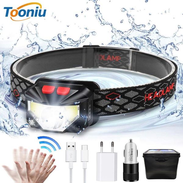 

headlamps usb rechargeable led headlamp built-in sensor waterproof headlights with charging cable, super bright for outdoor activities