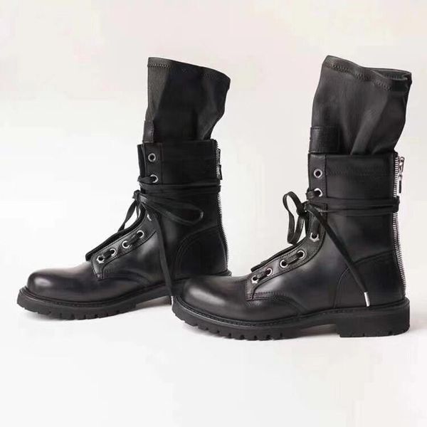 

botas mujer осень носок ботинки женщин кожаные бота feminina плоские ботинки женщин среднего теленок ботинес mujer 2020 zapatos de, Black