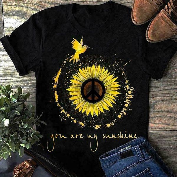 

hippie sunflower hummingbird you are my sunshine t shirt black cotton men s 5xl