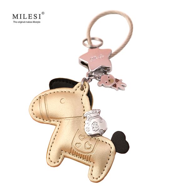 

keychains milesi leather key ring horse shape bag pendant keychain original charm car keyring trinket cute gift for lover k0141 k0142, Silver