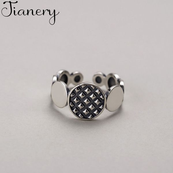 

personality round disc geometric thai silver color ring retro open ring for women party jewelry, Slivery;golden
