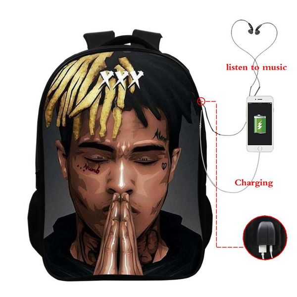 

16-дюймовых мужских ранцы xxxtentacion обои backpacks pop star bagpack путешествие ноутбук рюкзак рюкзак сумка с зарядным устройством jllnde