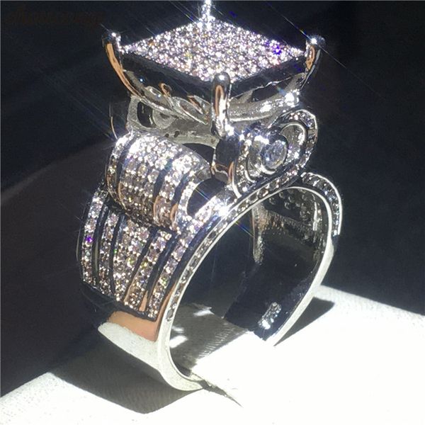 

делюкс promise ring 925 окладе pave cz обручальные ленточные кольца для женщин мужчин свадебные украшения подарка, Golden;silver