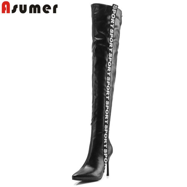 

asumer big size 33-43 fashion over the knee boots pointed toe zip elegant prom long boots women thin high 2020 new, Black