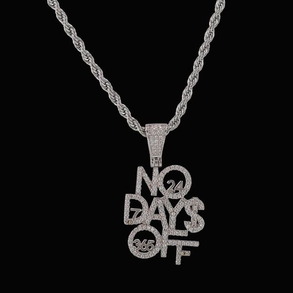 

pendant necklaces bling iced out letters necklace no days off zircon 2 colors men's fashion hip hop jewelry gifts, Silver