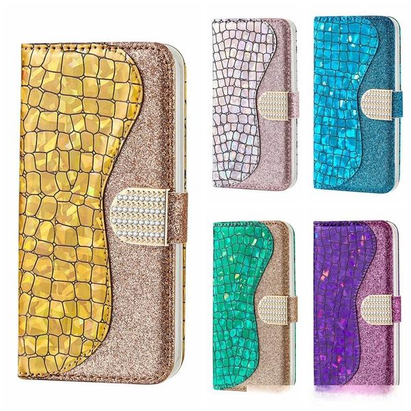 

luxury sparkle leather wallet case for samsung galaxy note 10 pro huawei p20 lite 2019 bling glitter crocodile diamond id card hybrid covers