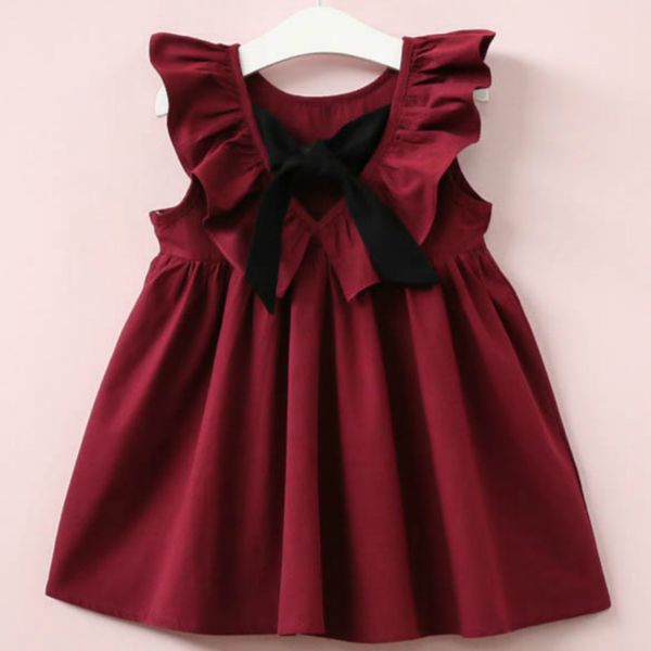 

summer girl korean version bow tie ear dress children's sweet a character kg-133, Red;yellow
