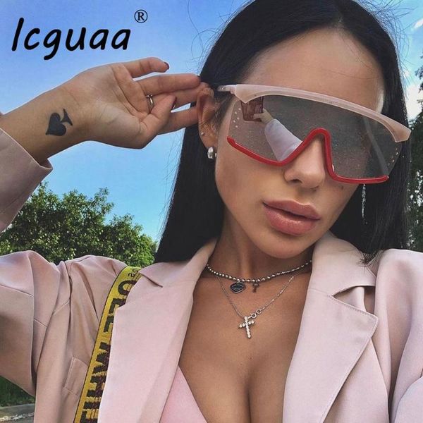 

one pieces oversized luxury sunglasses women 2020 brand designer gradient color sun glasses male shades goggle, White;black