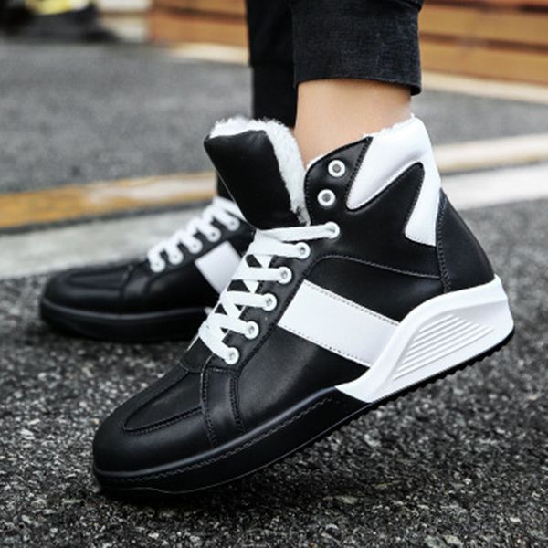 

mens boots outdoor male with fur warm snos boots men fashion ankle hairstylist working shoes plush winter men, Black