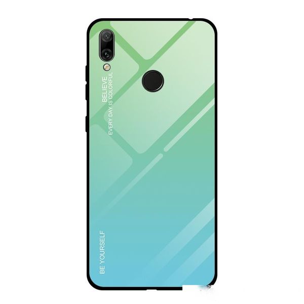 

for huawei y5 2019 case gradient colorful laser aurora tempered glass back cover soft tpu bumper frame ultra thin silicone phone case