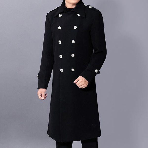 

2020 new men winter warm trench woolen coat slim fit casual reefer jackets solid stand collar double breasted peacoat parka, Black