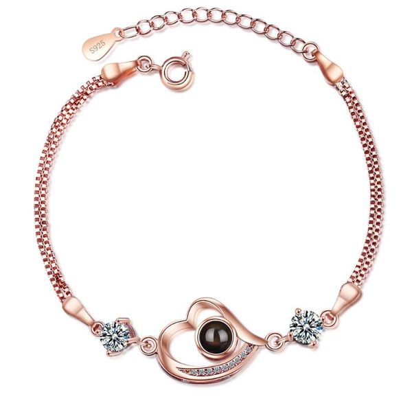 

charm bracelets memory of love girl heart women fashion 100 languages i you projection bracelet wedding engagement gift bangle, Golden;silver