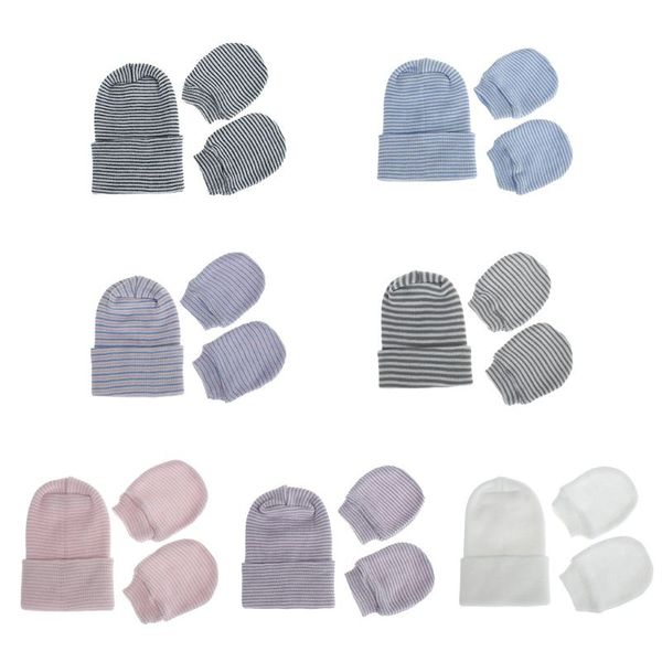 

hair accessories 2pcs baby anti scratching soft cotton gloves double layers hat set protection scratch mittens warmer cap kits, Slivery;white