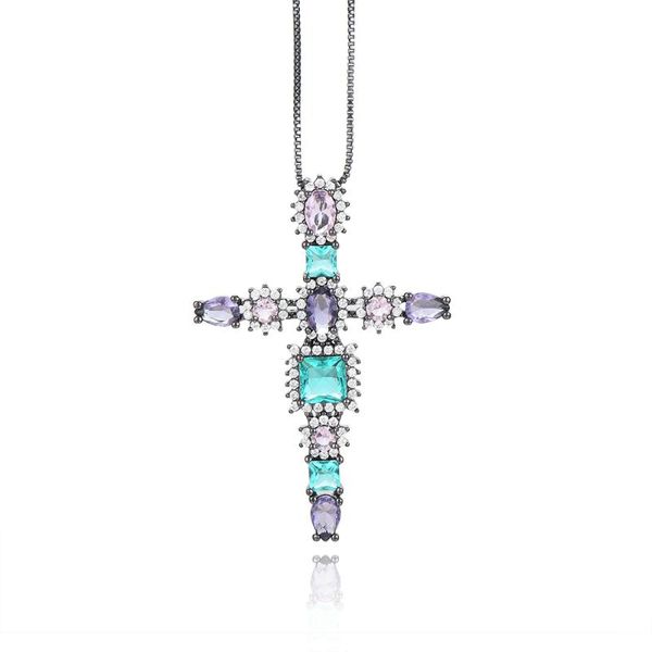 

chains siscathy charms multicolor crystal cross stackable pendant necklace beautiful full cubic zircon women fashion jewelry, Silver