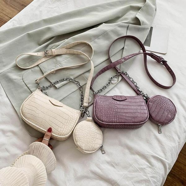

2 pcc/set retro crocodile pattern small pu leather shoulder bags for women 2020 handbags female round bags travel crossbody bag