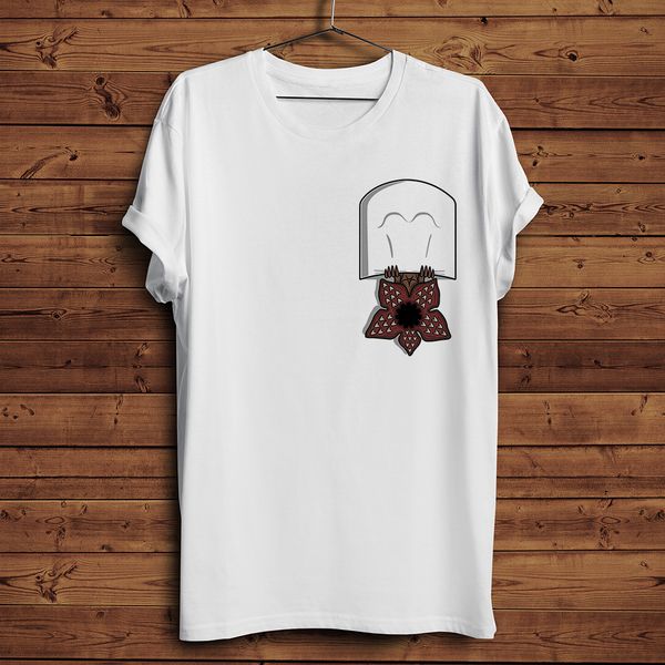 

up side down demogorgon in pocket funny t shirt men 2019 summer new white casual homme stranger things cool t-shirt