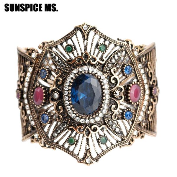 

sunspice ms turkish women big resin flower bangle bracelet antique vintage black enamel bangle cuff pulseiras feminino jewelry