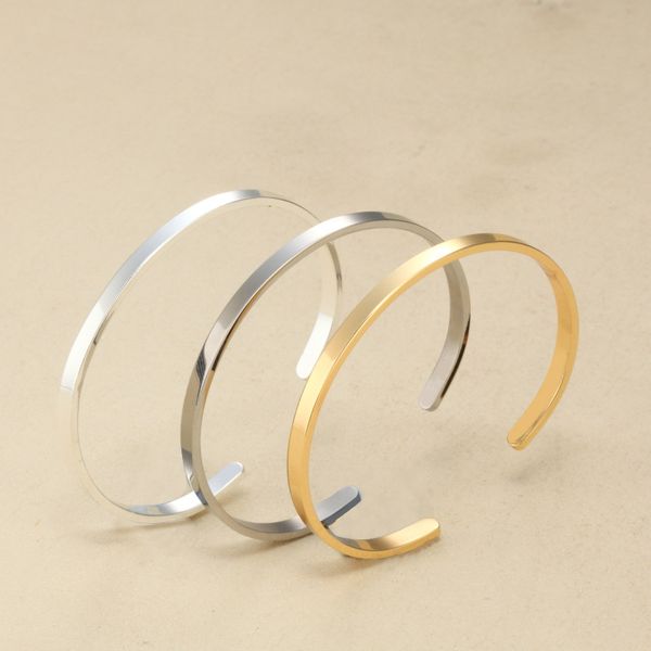 

bangle fashion charm inspirational bracelet jewelry c-type open smooth stainless steel for girl gifts, Black