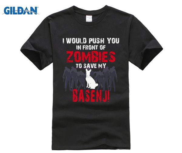 

front of zombies basenji funny cute dog lover t-shirt