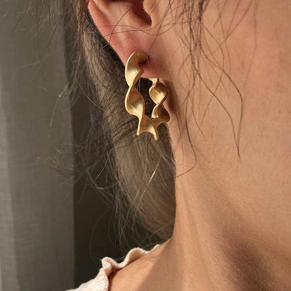

lalynnly gold color twist hoop earring for women fashion vintage punk cuban earrings charm jewelry accessories girls party e8583, Golden;silver