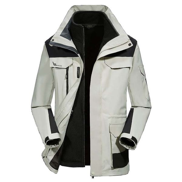 

2 piece set autumn winter coat windbreaker liner detachable men casual fleece softshell jacket warm coat waterproof male clothes, Black