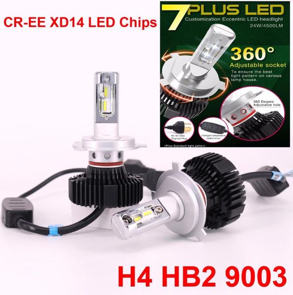 

1 set h4 9003 25w 5000lm 7 plus led headlight cr xd14 chips upgraded fanless all-in-one led h7 h8/h9/h11 9005/06 9012 bulb 6k
