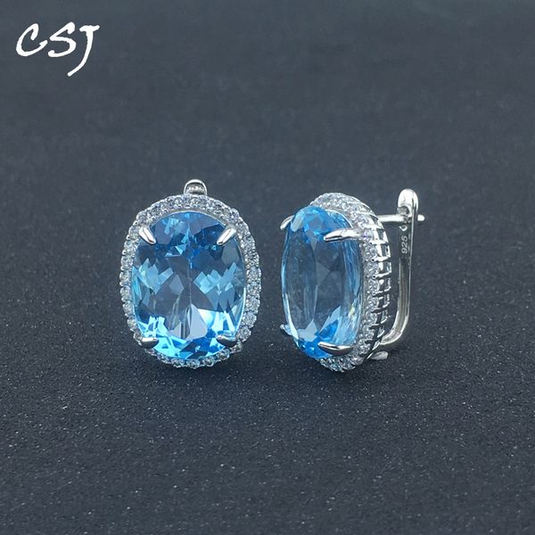 

other csj big stone 23ct natural sky blue z earrings 925 sterling silver fine jewelry for women wedding engagment party gift, Golden;silver