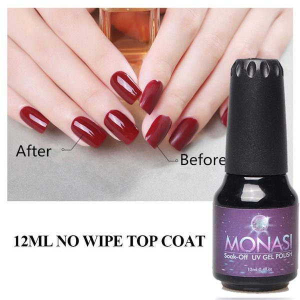 

nail gel no clean coat dense base uv polish shiny manicure set soak off 12ml monasi, Red;pink