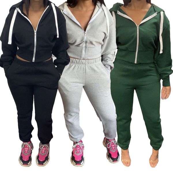 

sy9039 fashion women's autumn and winter solid color hoodie jogging two-piece suit, Black;white