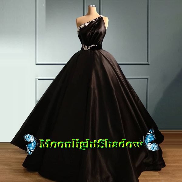 

black satin elegant evening dress ball gown lace up back crystals dubai arabic saudi arabian vestidos de festa prom custom, White;black