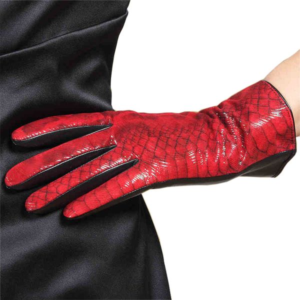 

five fingers gloves 2021 genuine leather female autumn winter touchscreen fashion printed women lambskin l167nc2-1, Blue;gray