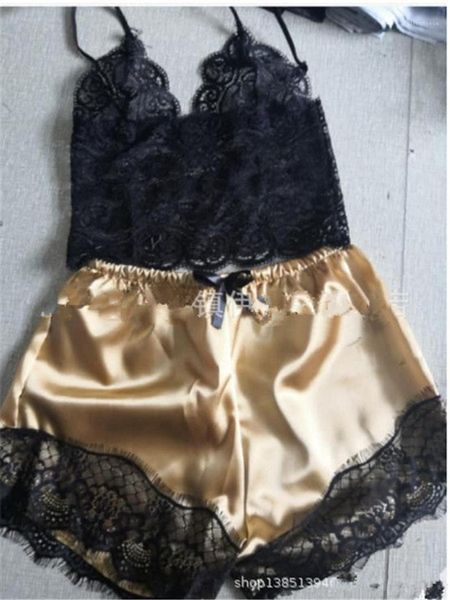 

woman lingerie 2pcs sets casual relaxed ladies pajama sets designer womens pijamas summer lace sleeveless, Black;red