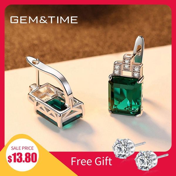 

gem&time suqare emerald gemstone clip on earrings for women real 925 sterling silver earrings jewelry boucles d'oreilles femme 200919, Golden;silver