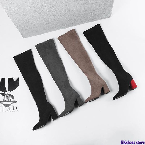 

новый 2020 тонкий над коленом boots faux женщин замши высокие сапоги stretch зима женская мода длинные пинетки, Black