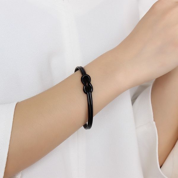 

beichong fashion 5mm stainless steel knot bracelet bow knuckle 3 colors open c style cuff woman men bracelet, Black