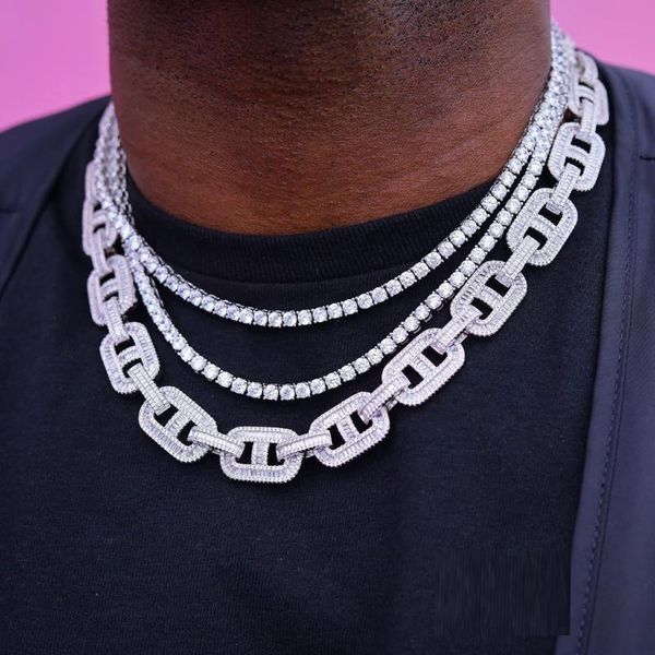 2020 Hiphop Iced Out Bling 5A Baguette CZ Lock Pin Cuban Link Kette Halskette für Frauen Männer Mode Halsband Schmuck Geschenk Großhandel